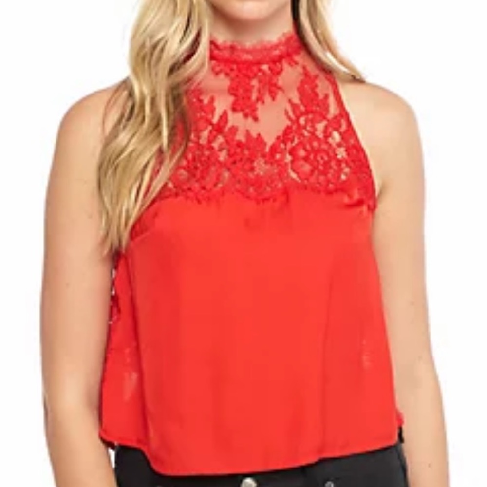 Free People Tied to You Lace Red Top
